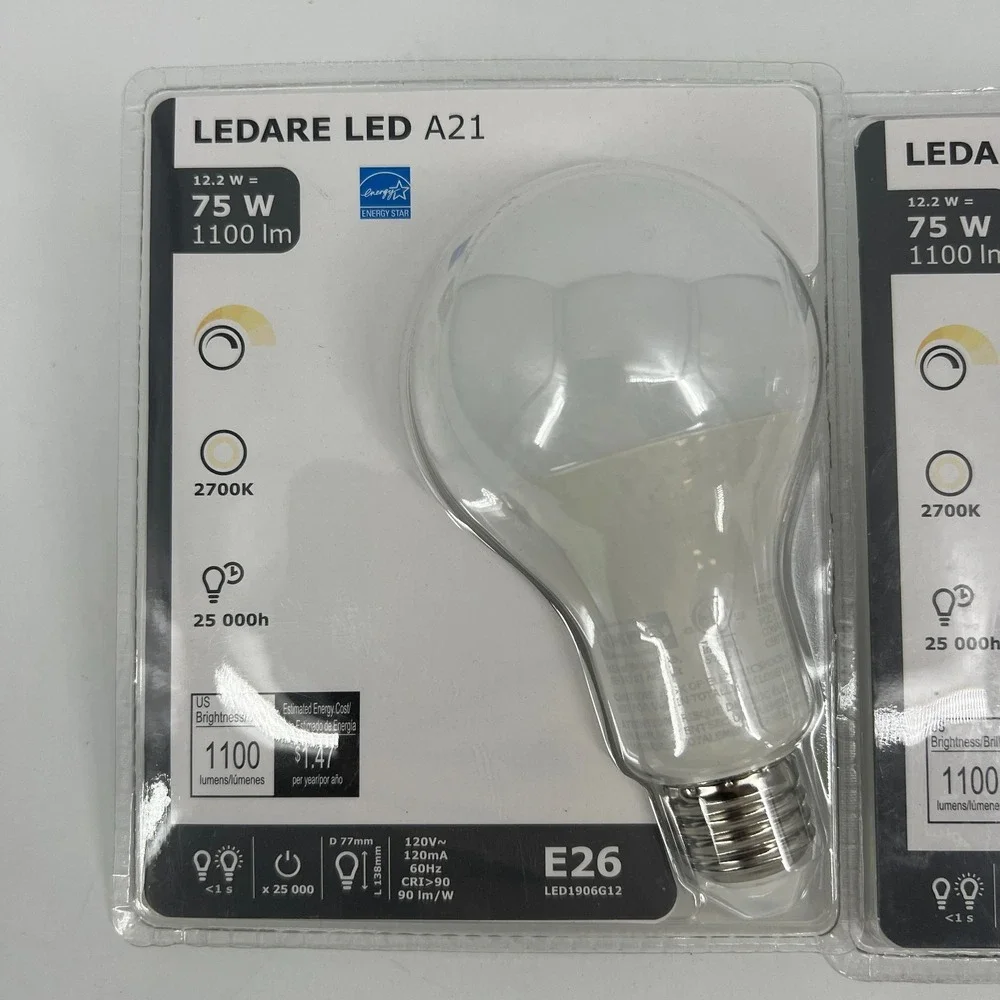 IKEA LEDARE LED A21 Light Bulb 12.2W = 75W 1100 Lumen E26 White 2 Sealed +1 Open